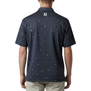 NWT Footjoy Polo Shirt Men M Lisle Leaf Print Dark Navy White Golf Performance